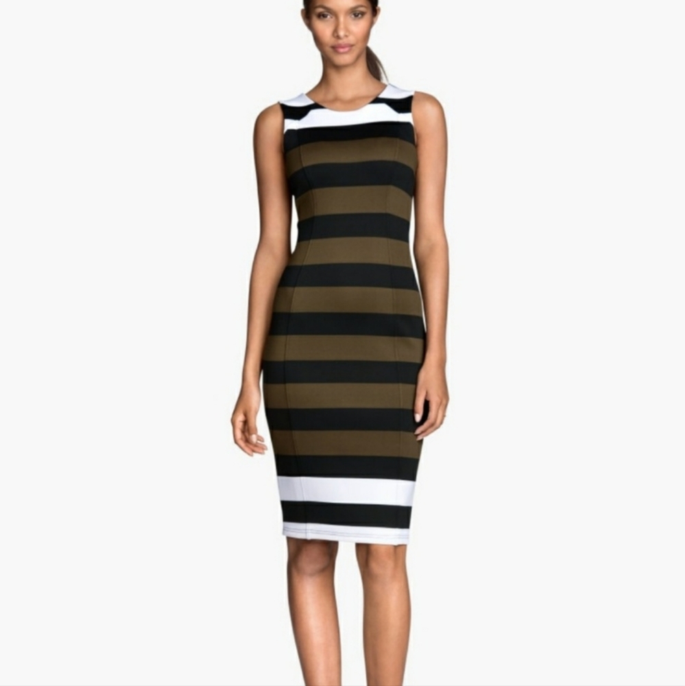 H&M Black Midi Dress with Elegant Stripes